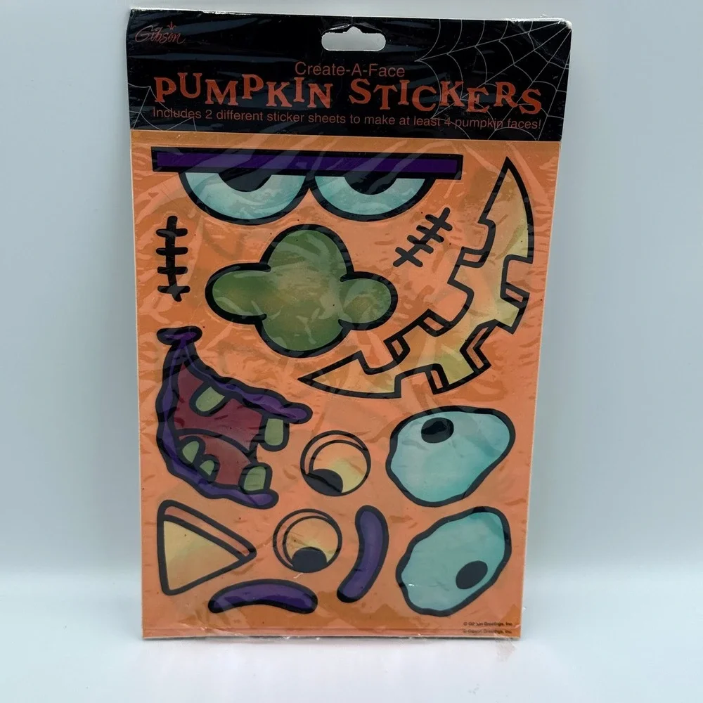 Vintage 1993 Gibson Create-A-Face Pumpkin Stickers Halloween New Old Stock ST154